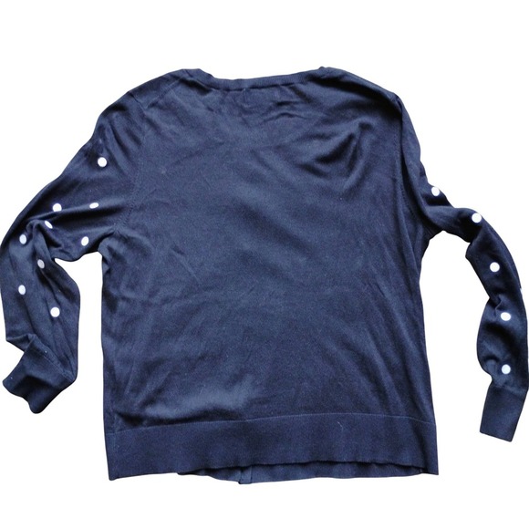 Vintage inspired Black Cardigan Sweater White Polka Dot Classic 100% cotton - Picture 2 of 4